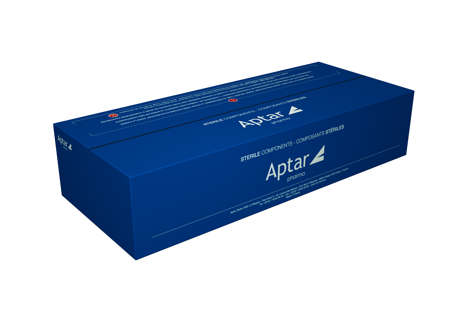 Aptar Pharma packs bagged RTU syringe plunger and vial stopper components in Akylux boxes for reduced particulate contamination risk.