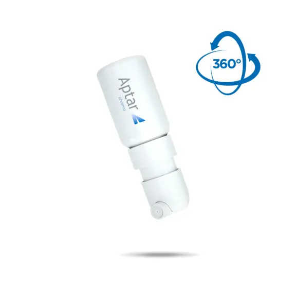 The illustration of the dermal dispensing spray pump with 360-degree functionality